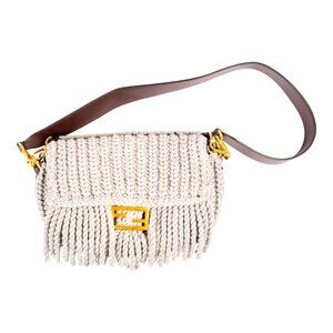 FENDI KNIT WOOL GRAY FRINGE BAGUETTE
